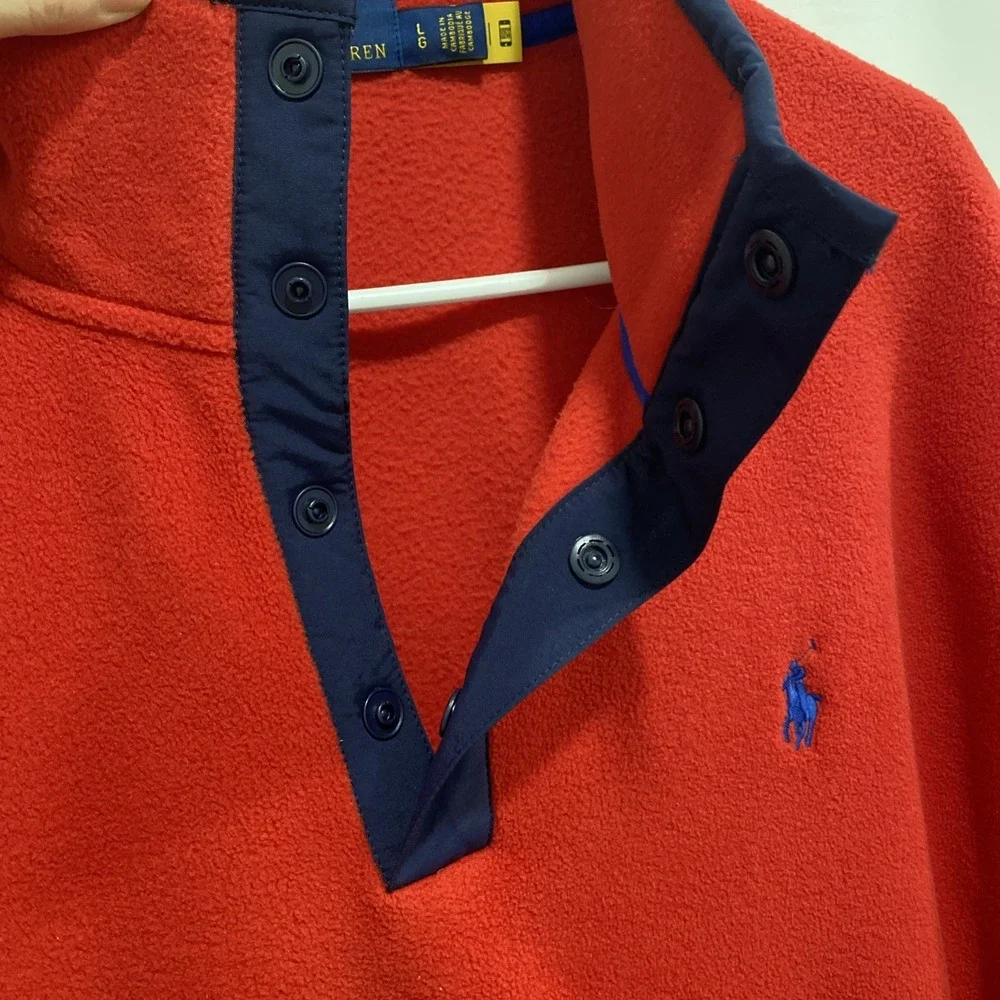 Ralph Lauren Fleece Mockneck Red Pullover Sweatshirt Mens Large‎